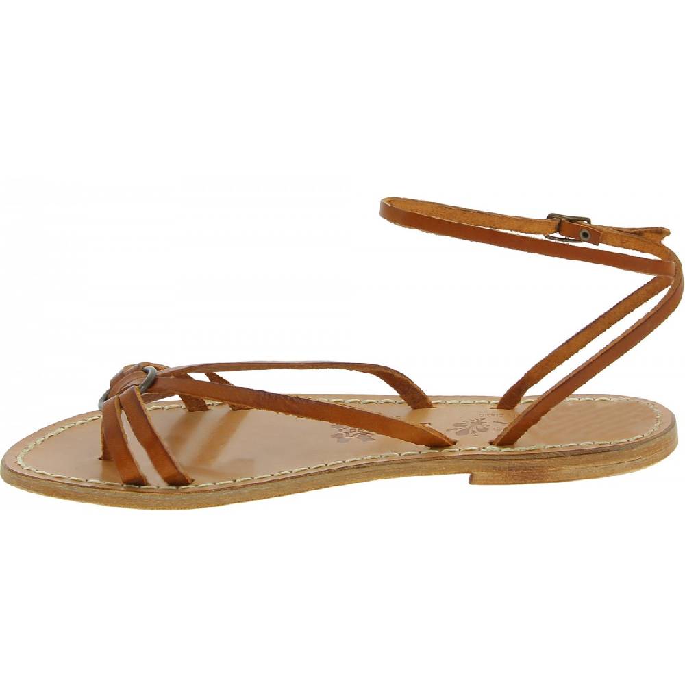Lartigiano Del Cuoio Sandali infradito in pelle color cuoio da donna fatti a mano In Vendita