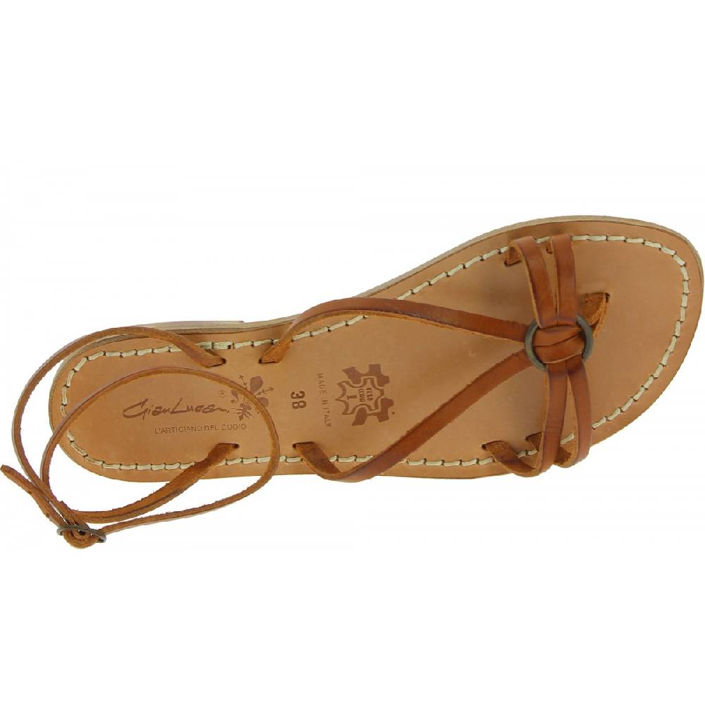Lartigiano Del Cuoio Sandali infradito in pelle color cuoio da donna fatti a mano In Vendita
