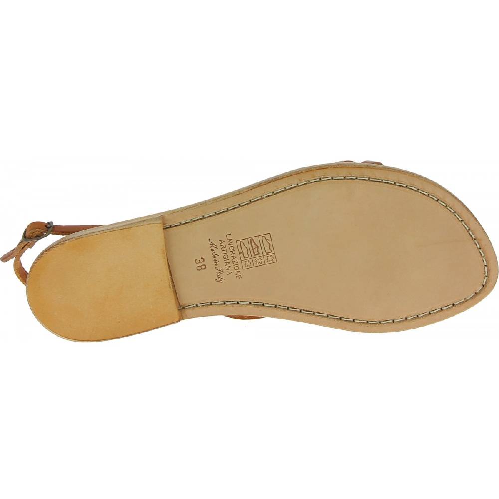 Lartigiano Del Cuoio Sandali infradito in pelle color cuoio da donna fatti a mano In Vendita