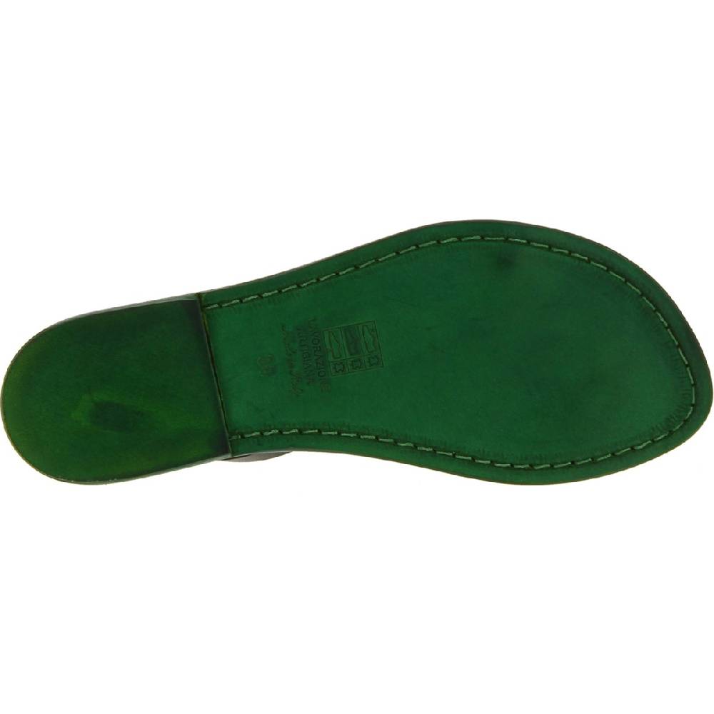 Lartigiano Del Cuoio Sandali infradito da donna artigianali in pelle verde Vendita Economica