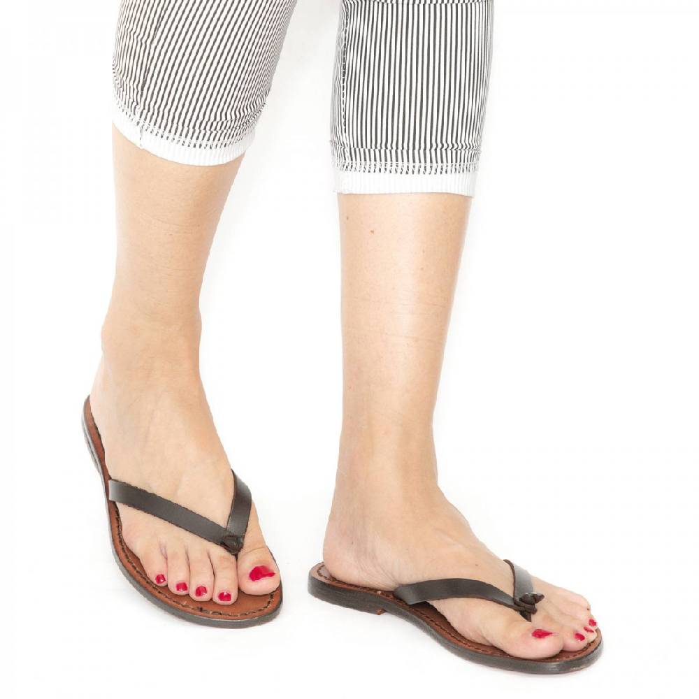 Lartigiano Del Cuoio Ciabatte infradito donna in pelle testa di moro Online Outlet