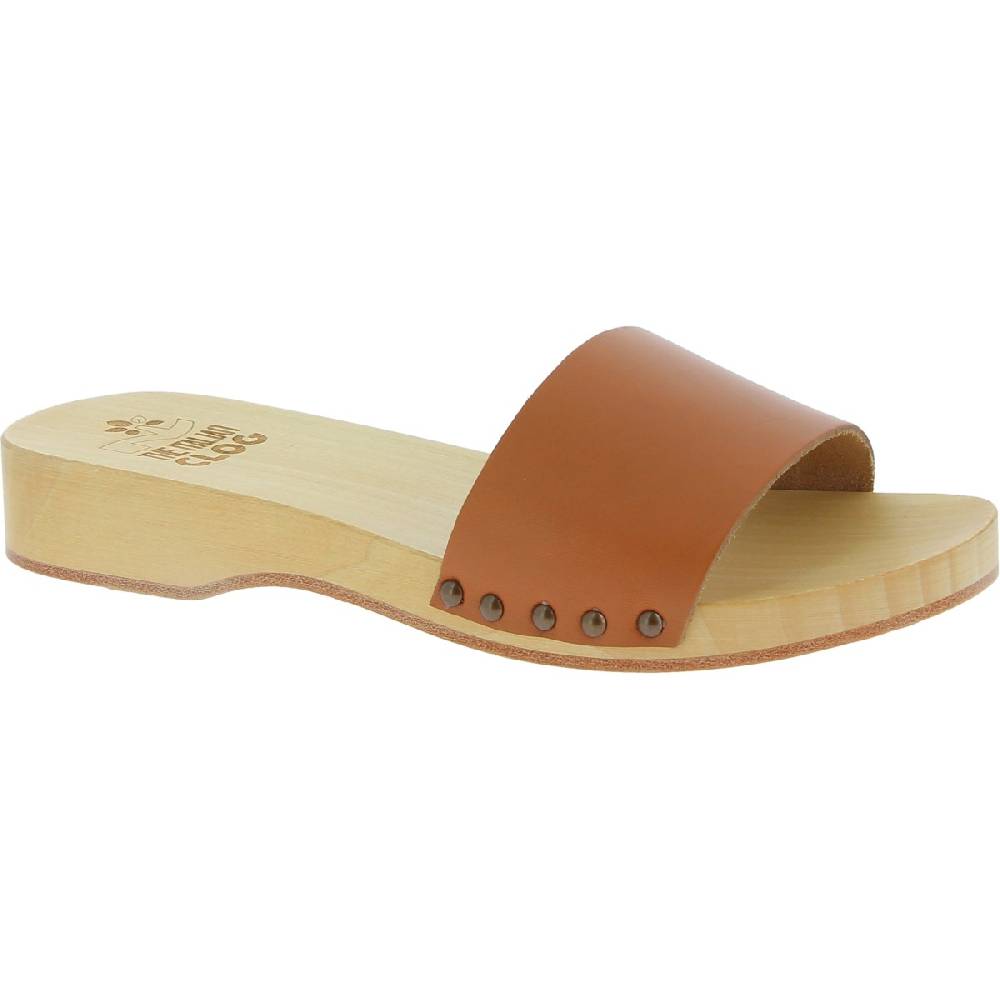 Lartigiano Del Cuoio Zoccoli in legno da uomo con fascia in pelle color cuoio