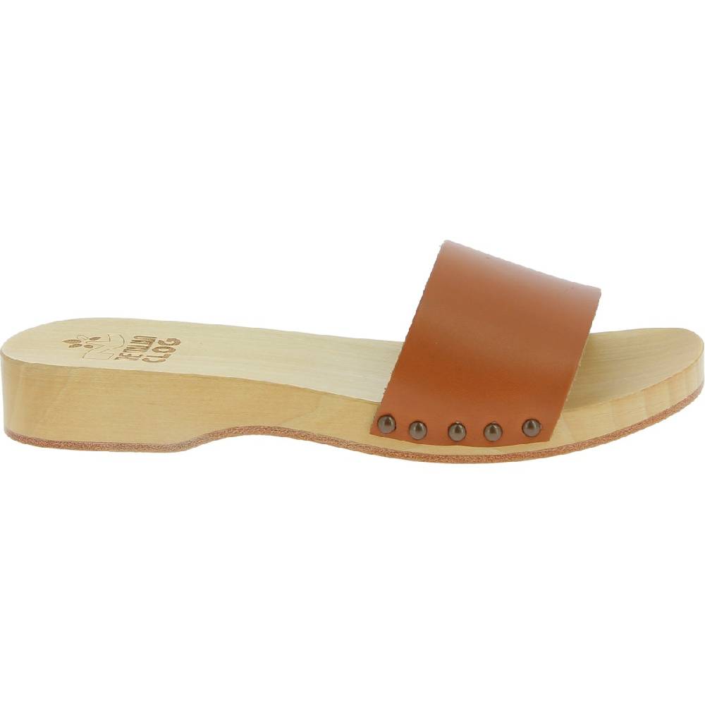 Lartigiano Del Cuoio Zoccoli in legno da uomo con fascia in pelle color cuoio Outlet