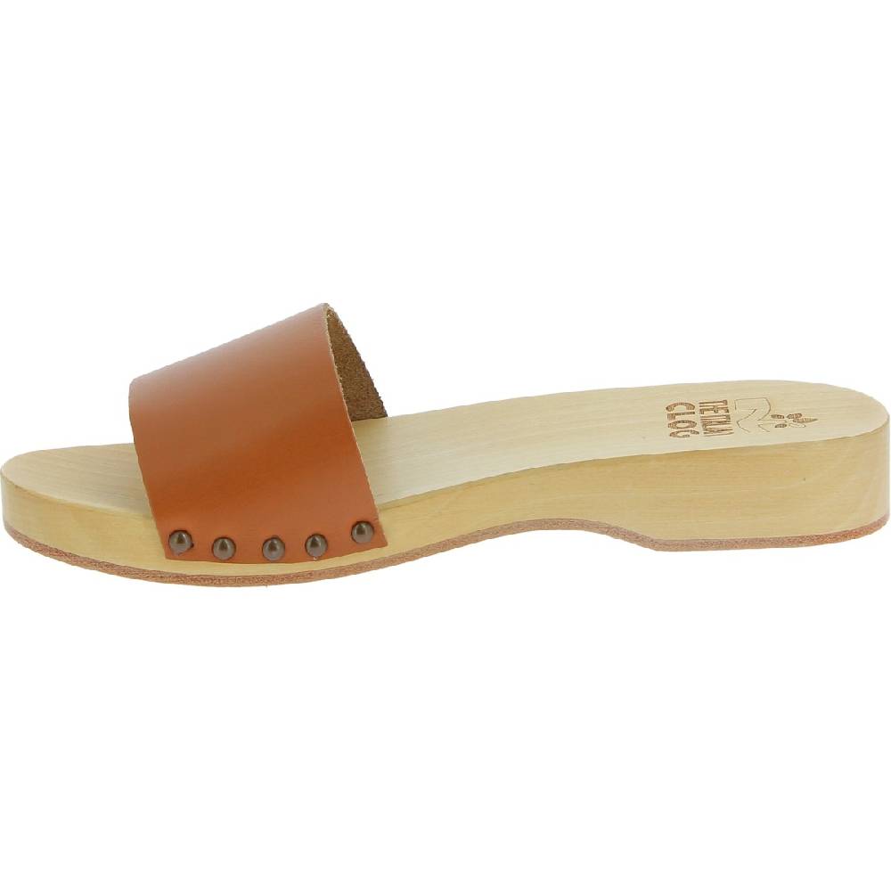 Lartigiano Del Cuoio Zoccoli in legno da uomo con fascia in pelle color cuoio Outlet