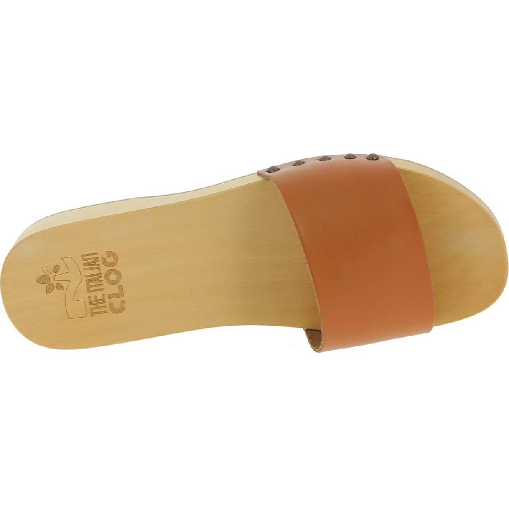 Lartigiano Del Cuoio Zoccoli in legno da uomo con fascia in pelle color cuoio Outlet