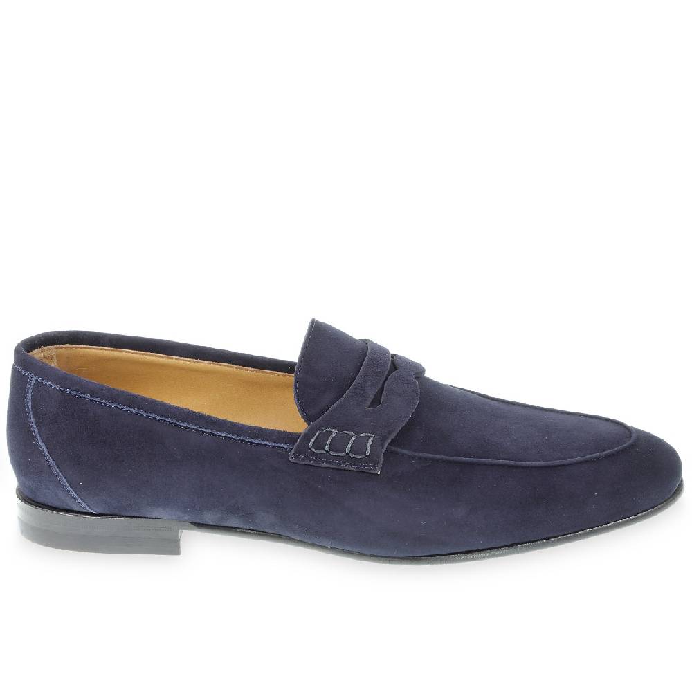 Lartigiano Del Cuoio Mocassino penny in camoscio blu fatto a mano da Fratelli Borgioli Hotsell
