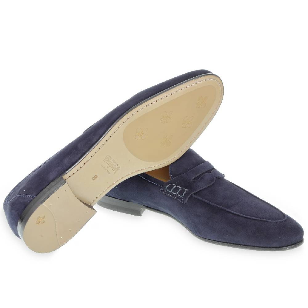 Lartigiano Del Cuoio Mocassino penny in camoscio blu fatto a mano da Fratelli Borgioli Hotsell