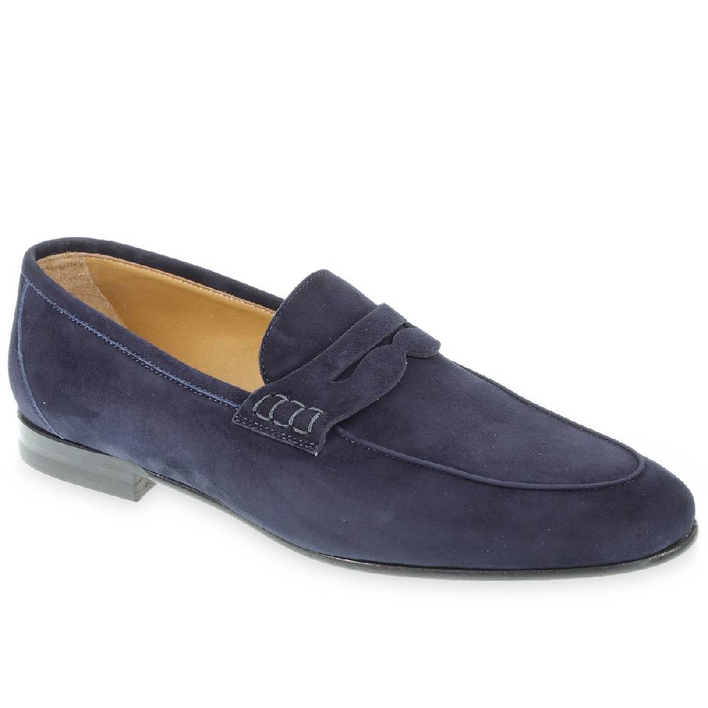 Lartigiano Del Cuoio Mocassino penny in camoscio blu fatto a mano da Fratelli Borgioli Hotsell
