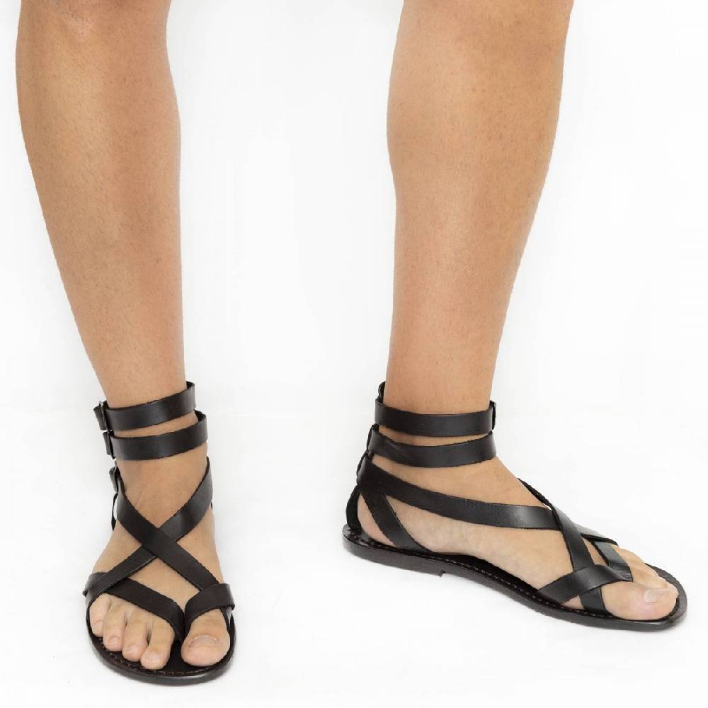 Lartigiano Del Cuoio Sandalo gladiatore uomo in pelle nero Vendite Flash
