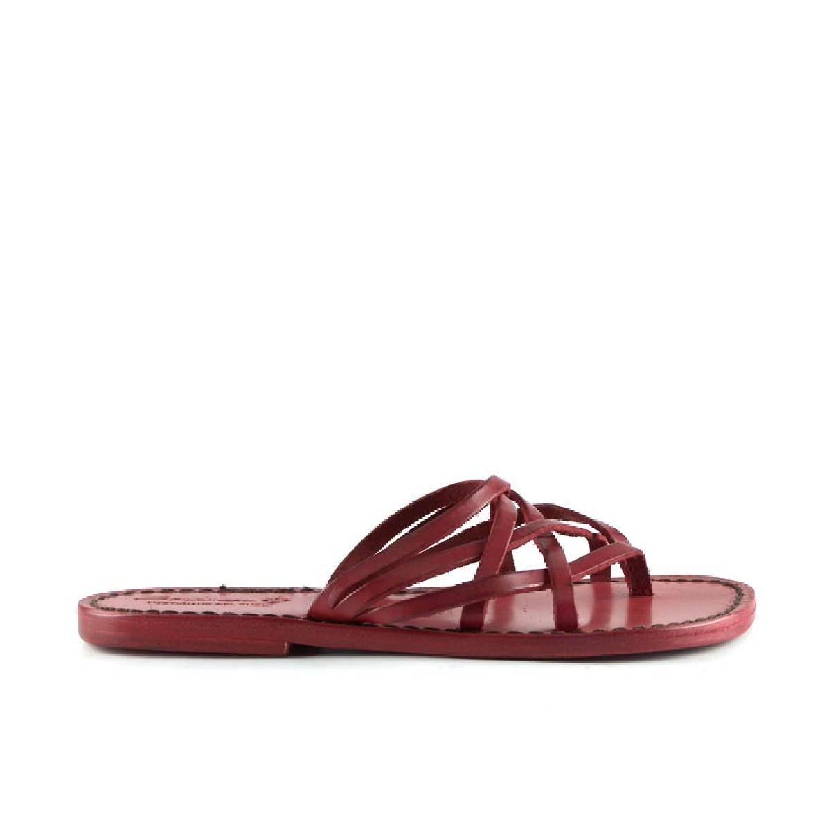 Lartigiano Del Cuoio Infradito donna fatti a mano in pelle intrecciata rosso con suola in cuoio Negozi Online