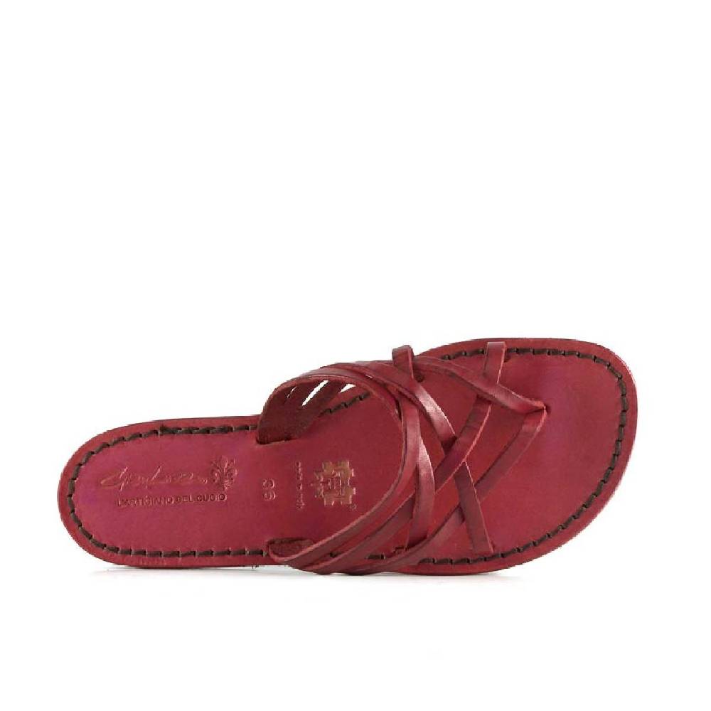 Lartigiano Del Cuoio Infradito donna fatti a mano in pelle intrecciata rosso con suola in cuoio Negozi Online