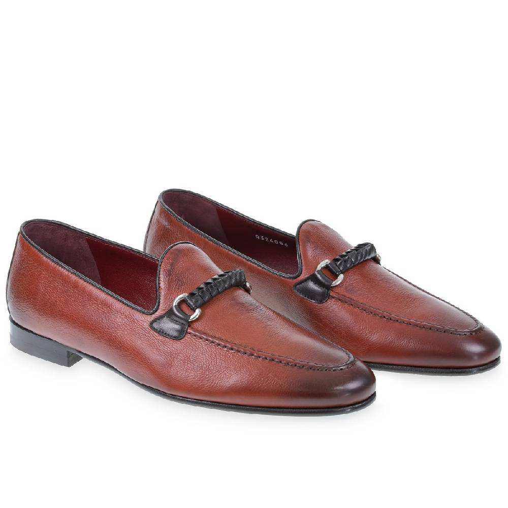 Lartigiano Del Cuoio Mocassino da uomo in pelle color mattone con passante intrecciato Online