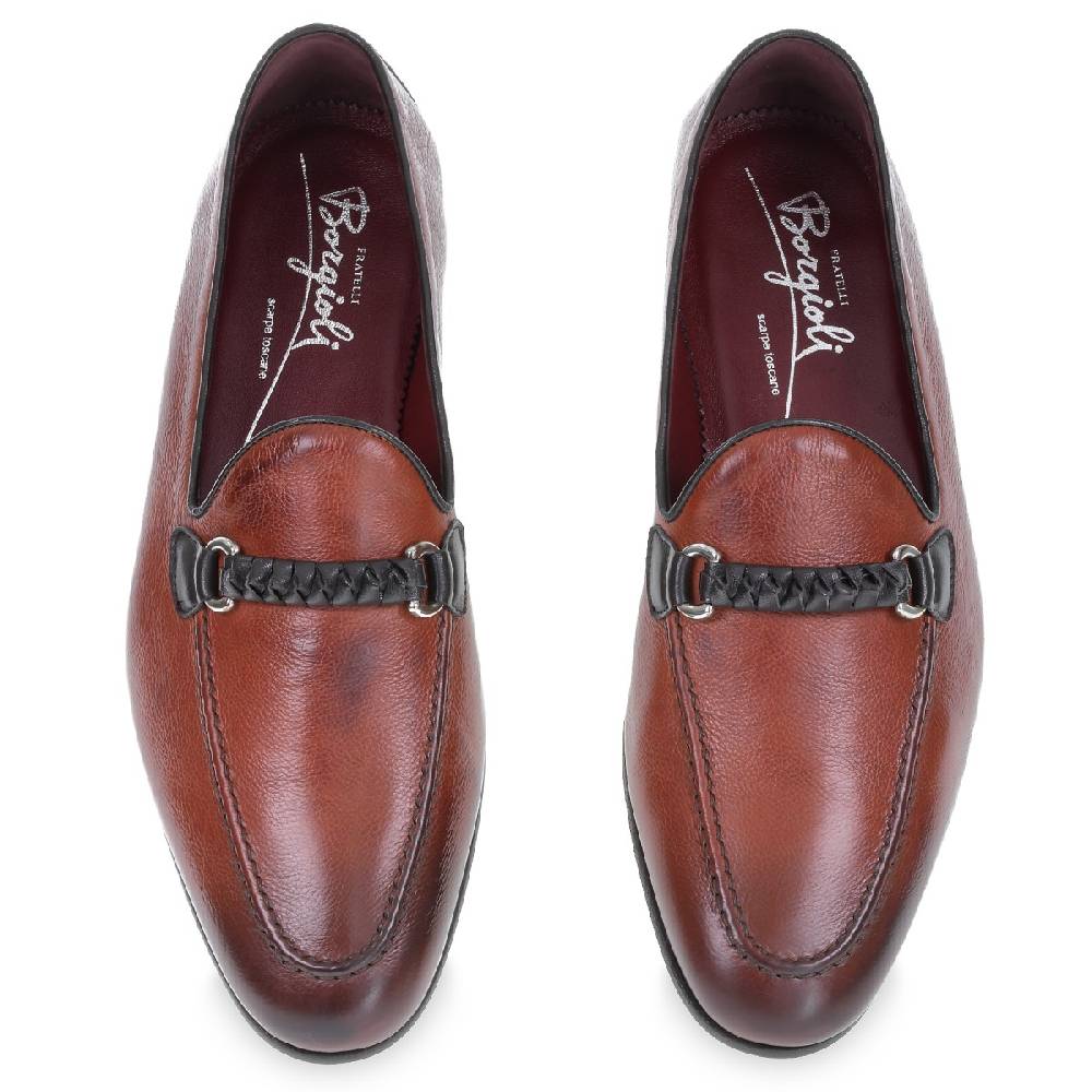 Lartigiano Del Cuoio Mocassino da uomo in pelle color mattone con passante intrecciato Online