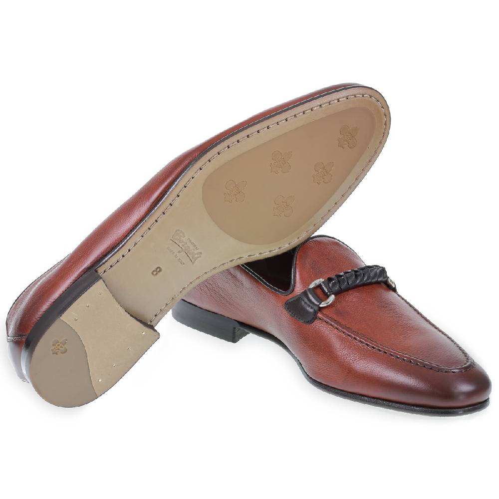 Lartigiano Del Cuoio Mocassino da uomo in pelle color mattone con passante intrecciato Online