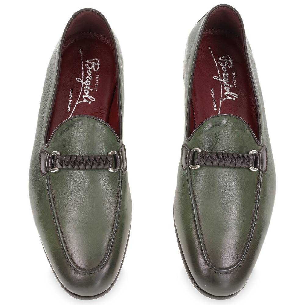 Lartigiano Del Cuoio Mocassino da uomo in pelle verde con passante intrecciato Outlet