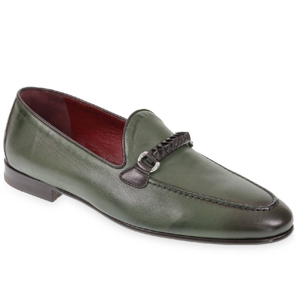Lartigiano Del Cuoio Mocassino da uomo in pelle verde con passante intrecciato Outlet