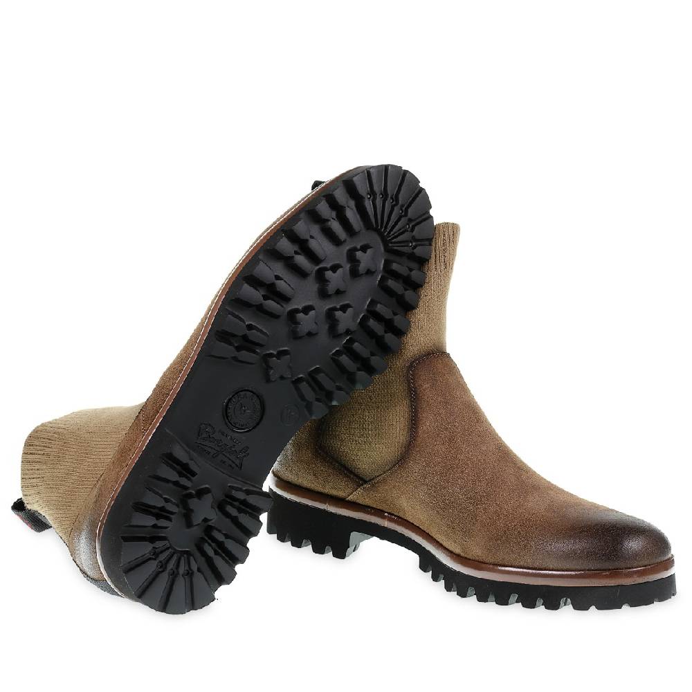 Lartigiano Del Cuoio Chelsea in camoscio marrone ingrassato e cashmere - Fratelli Borgioli In Vendita