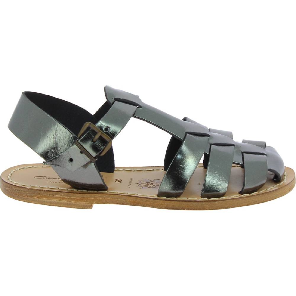 Lartigiano Del Cuoio Sandali da donna in pelle color titanio fatti a mano in Italia Vendita Calda