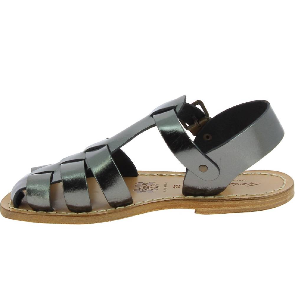 Lartigiano Del Cuoio Sandali da donna in pelle color titanio fatti a mano in Italia Vendita Calda