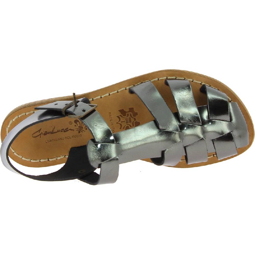 Lartigiano Del Cuoio Sandali da donna in pelle color titanio fatti a mano in Italia Vendita Calda