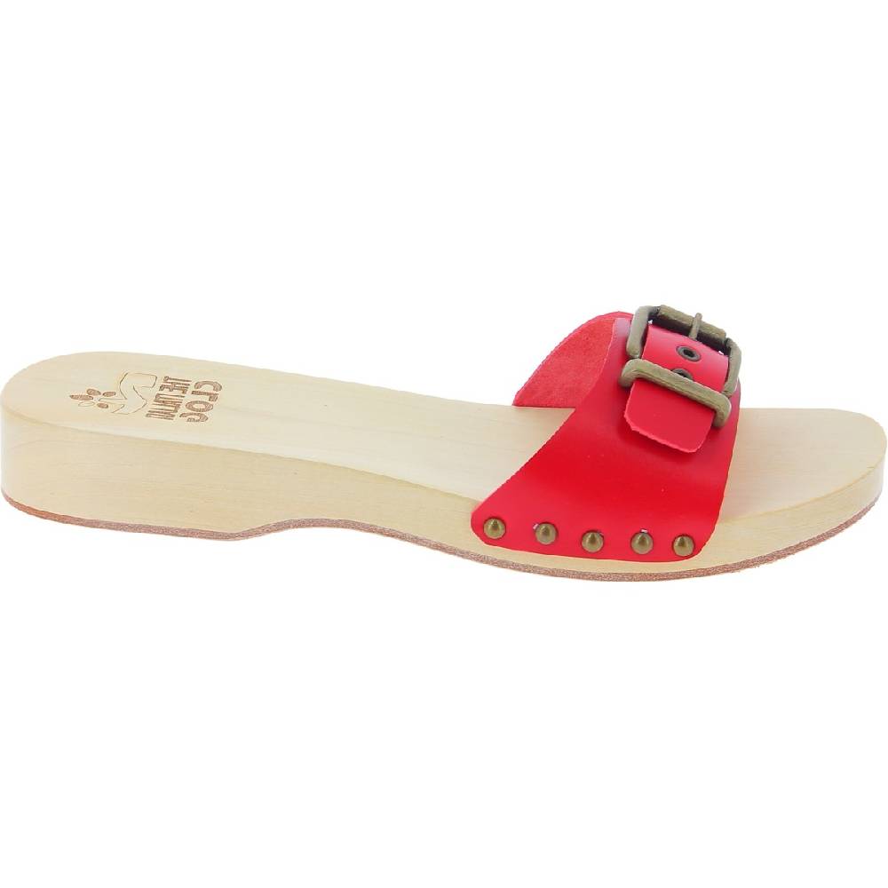 Lartigiano Del Cuoio Zoccoli di legno artigianali da uomo con fascia regolabile in pelle rossa Moda