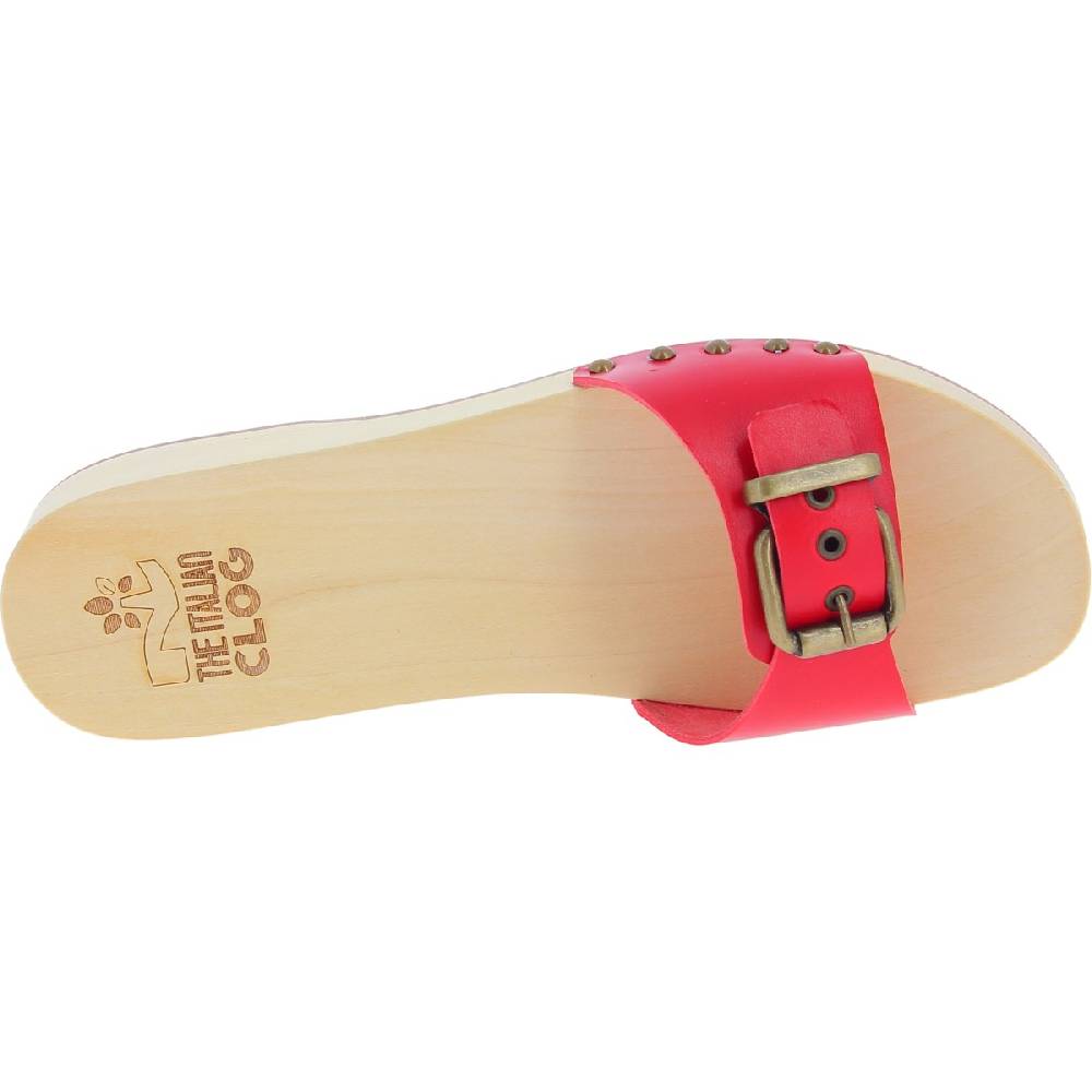 Lartigiano Del Cuoio Zoccoli di legno artigianali da uomo con fascia regolabile in pelle rossa Moda