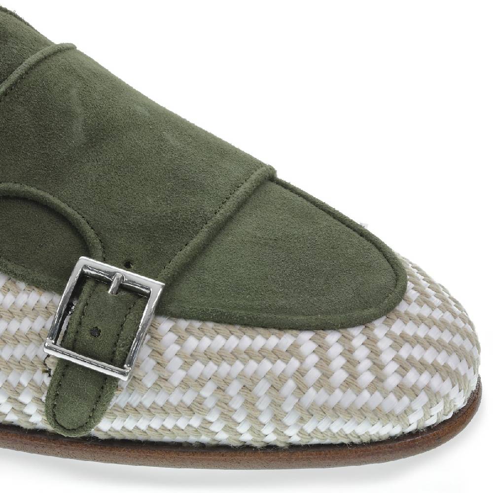 Lartigiano Del Cuoio Mocassino doppia fibbia in camoscio verde e tessuto intrecciato - Fratelli Borgioli 2025