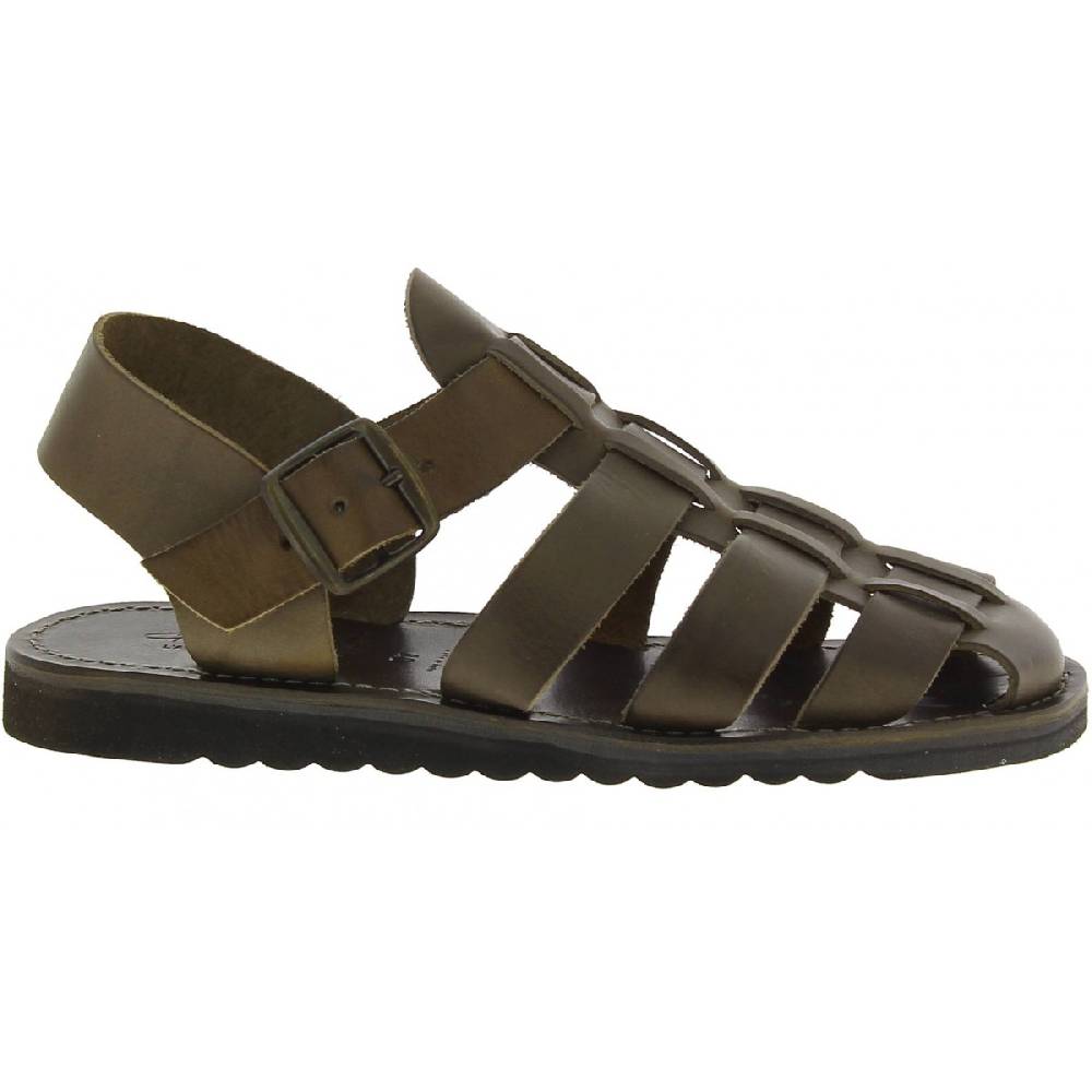 Lartigiano Del Cuoio Sandali uomo fatti a mano in pelle color fango suola gomma spessa Qualità
