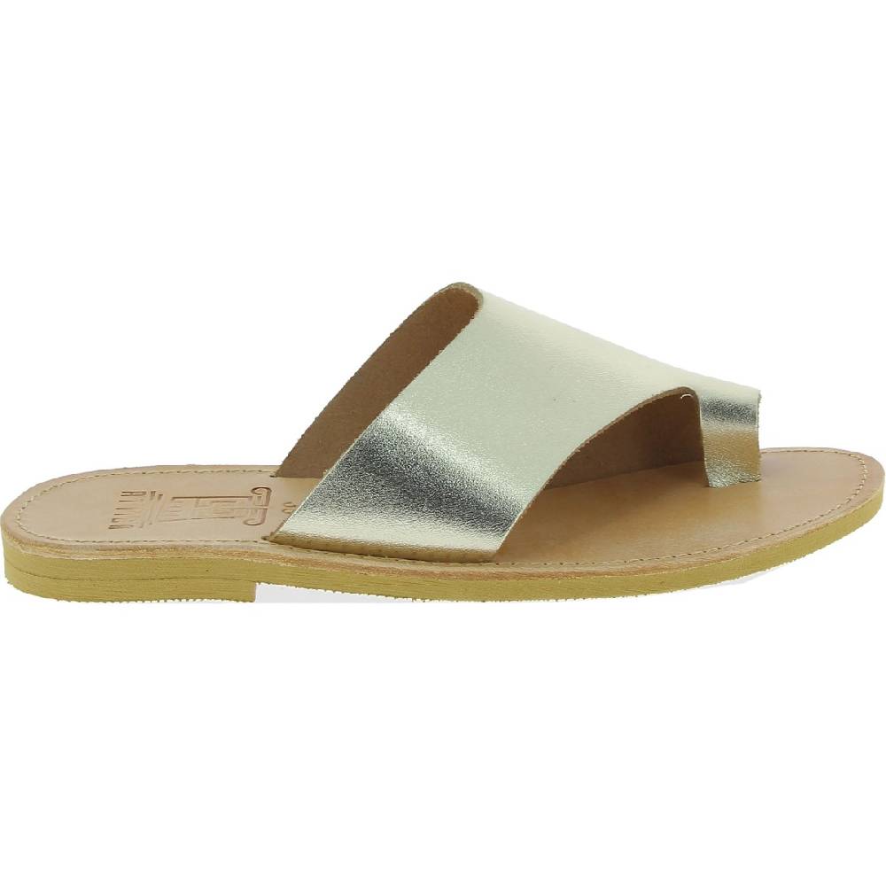 Lartigiano Del Cuoio Sandali infradito slip-on da donna fatti a mano in pelle di vitello laminata oro Online