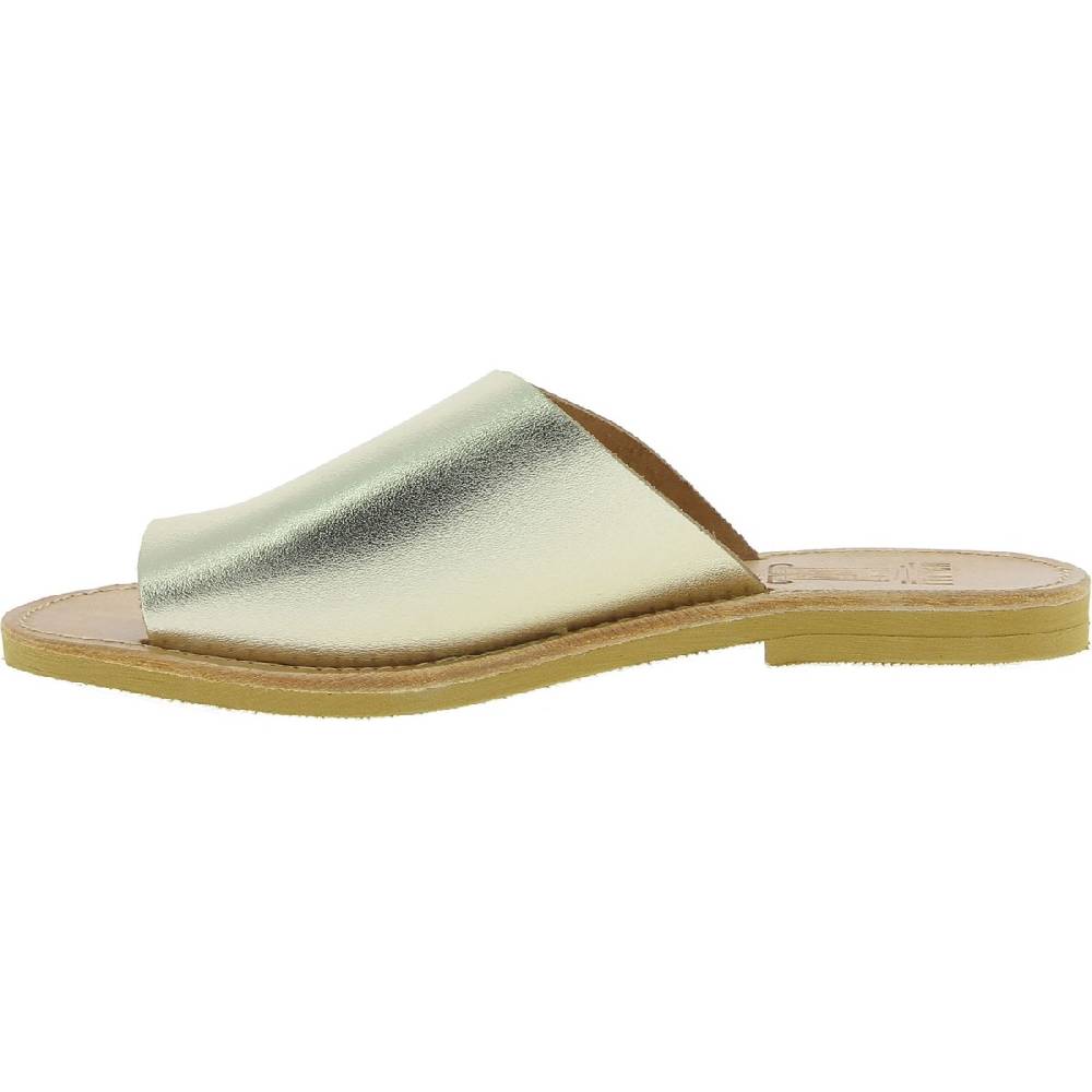 Lartigiano Del Cuoio Sandali infradito slip-on da donna fatti a mano in pelle di vitello laminata oro Online