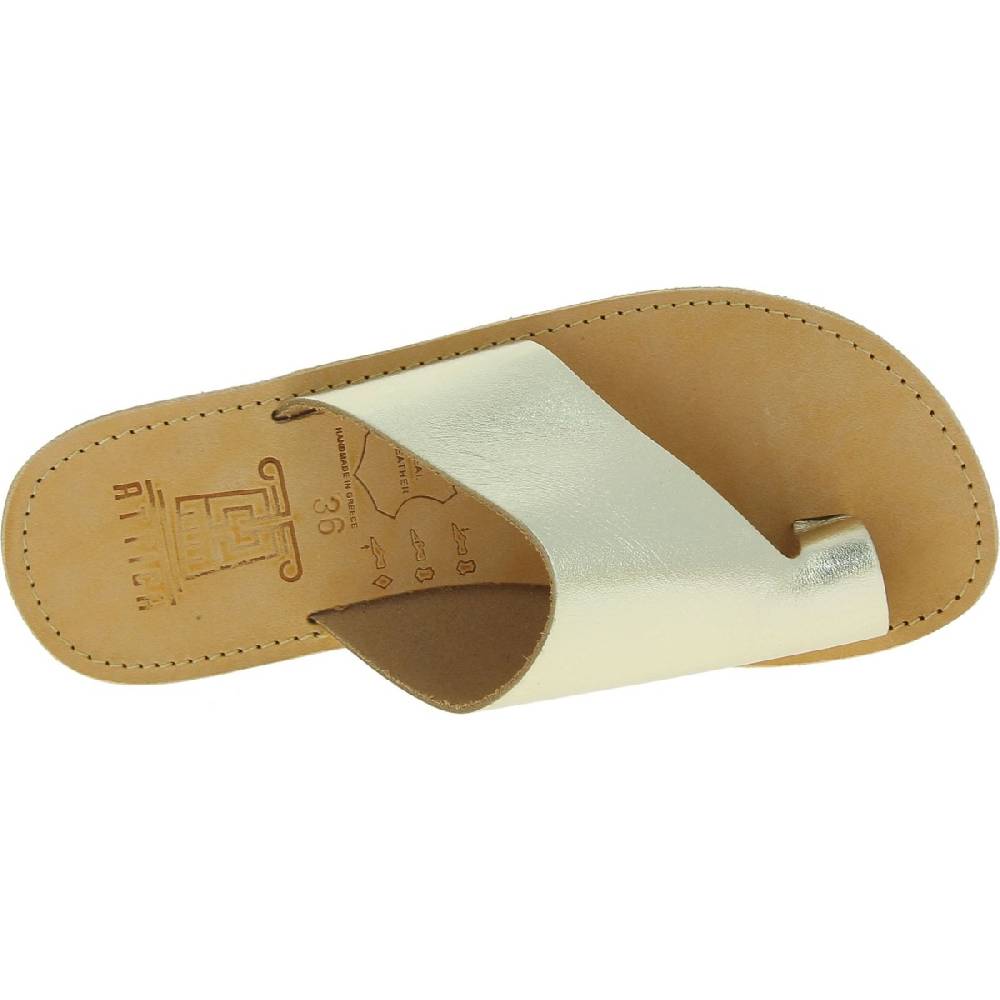 Lartigiano Del Cuoio Sandali infradito slip-on da donna fatti a mano in pelle di vitello laminata oro Online