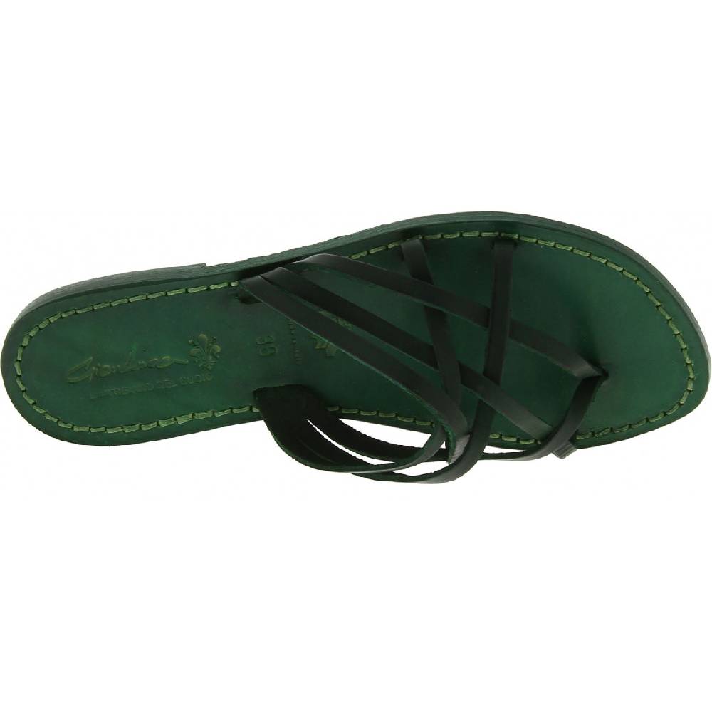 Lartigiano Del Cuoio Infradito donna in pelle intrecciata verde fatti a mano con suola in cuoio Novità