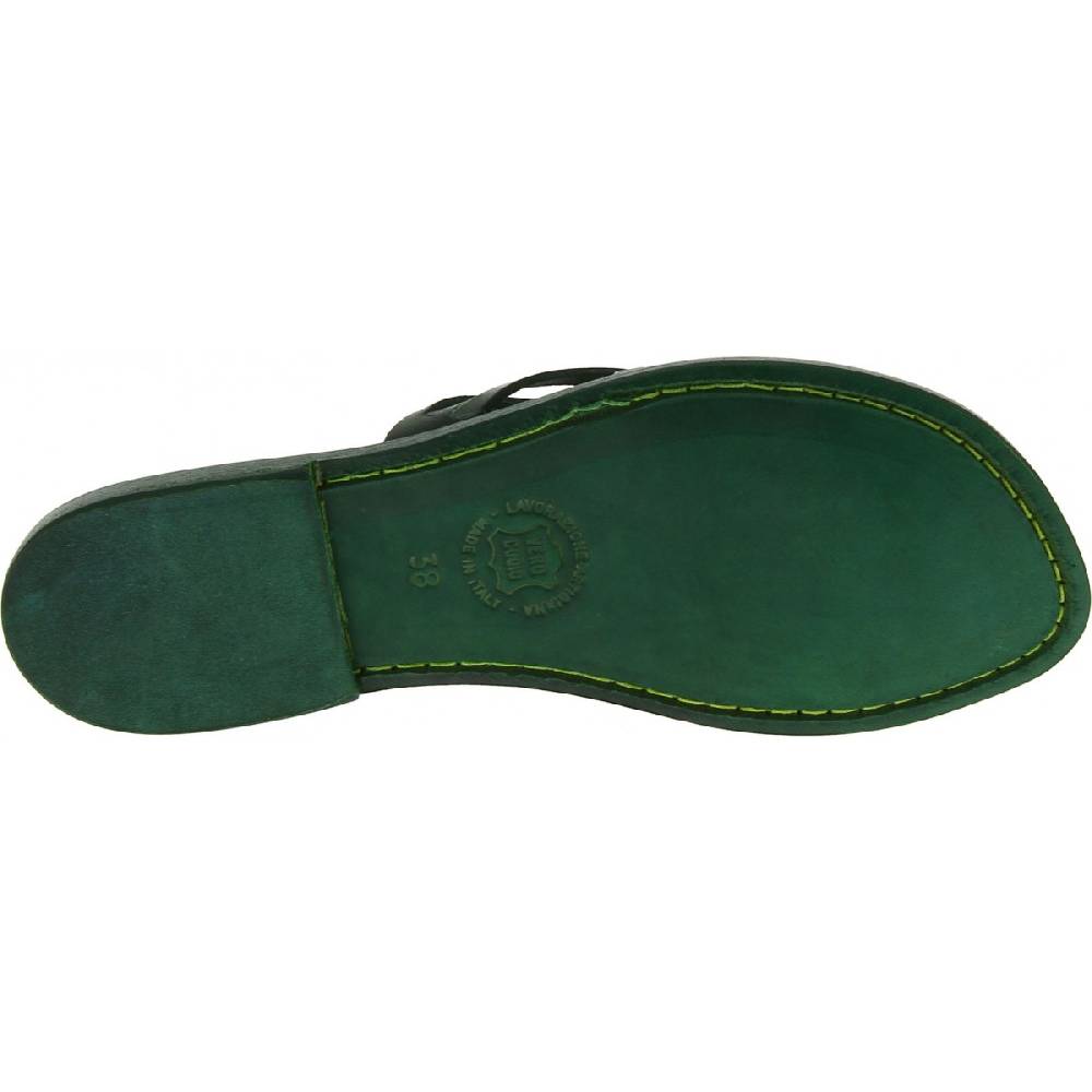 Lartigiano Del Cuoio Infradito donna in pelle intrecciata verde fatti a mano con suola in cuoio Novità