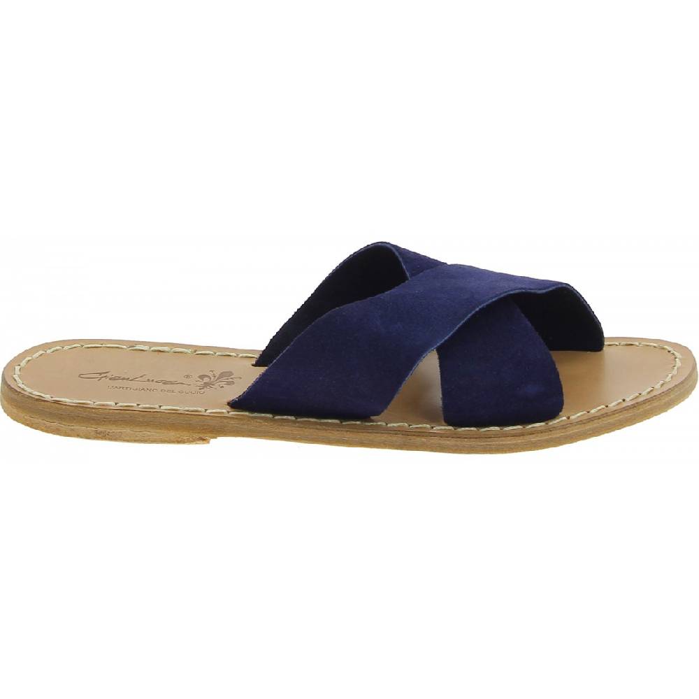 Lartigiano Del Cuoio Ciabatte donna in pelle nabuk blu fatte a mano Offerta