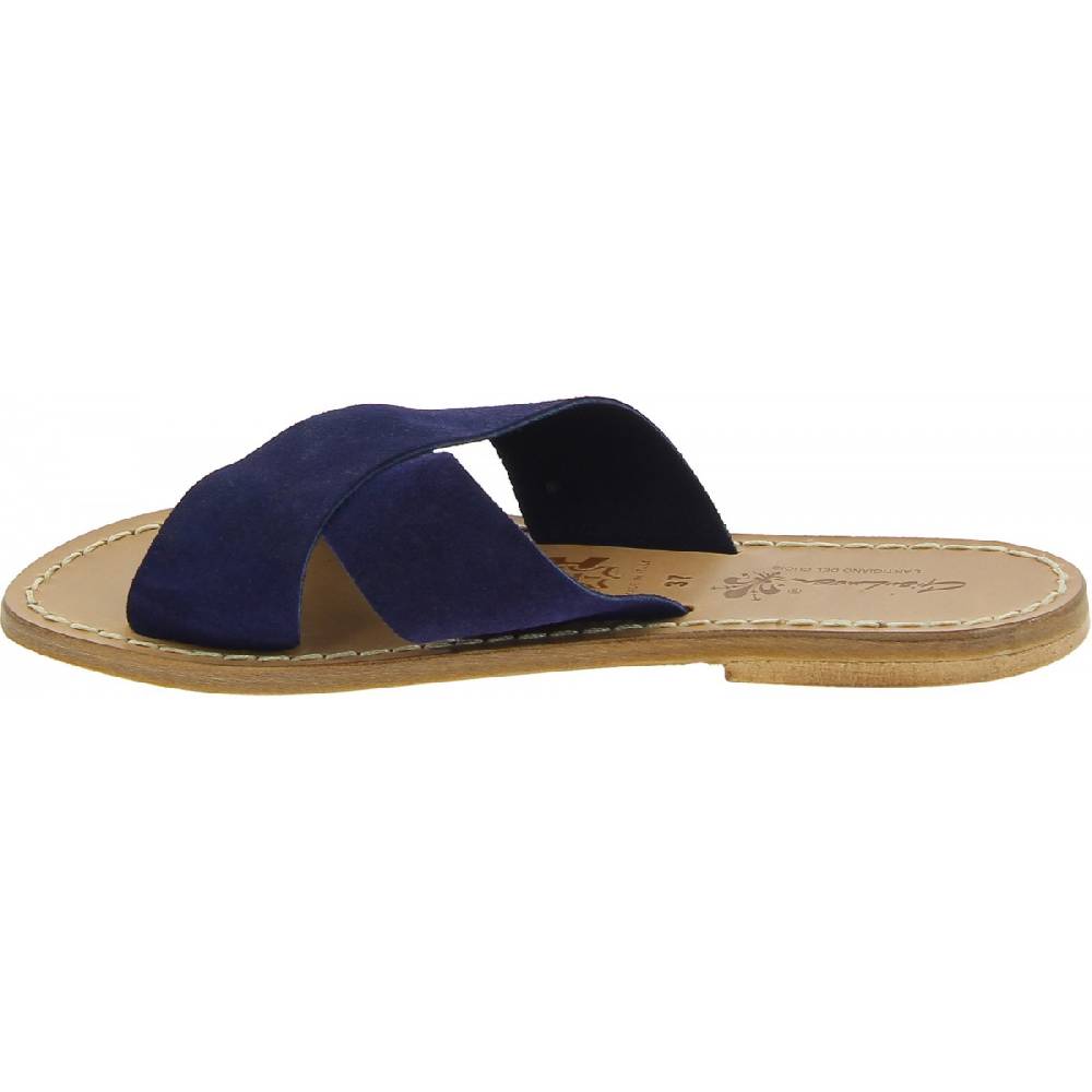 Lartigiano Del Cuoio Ciabatte donna in pelle nabuk blu fatte a mano Offerta