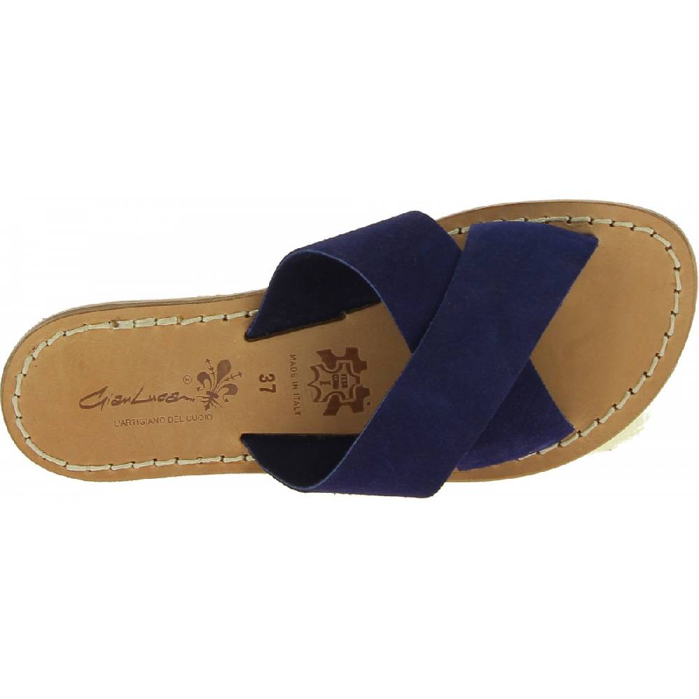 Lartigiano Del Cuoio Ciabatte donna in pelle nabuk blu fatte a mano Offerta