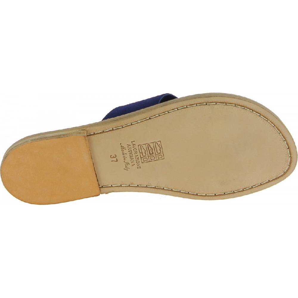Lartigiano Del Cuoio Ciabatte donna in pelle nabuk blu fatte a mano Offerta