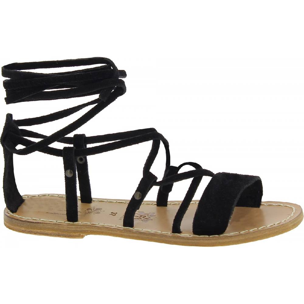 Lartigiano Del Cuoio Sandali gladiatore donna in pelle nabuk nero fatti a mano Economico