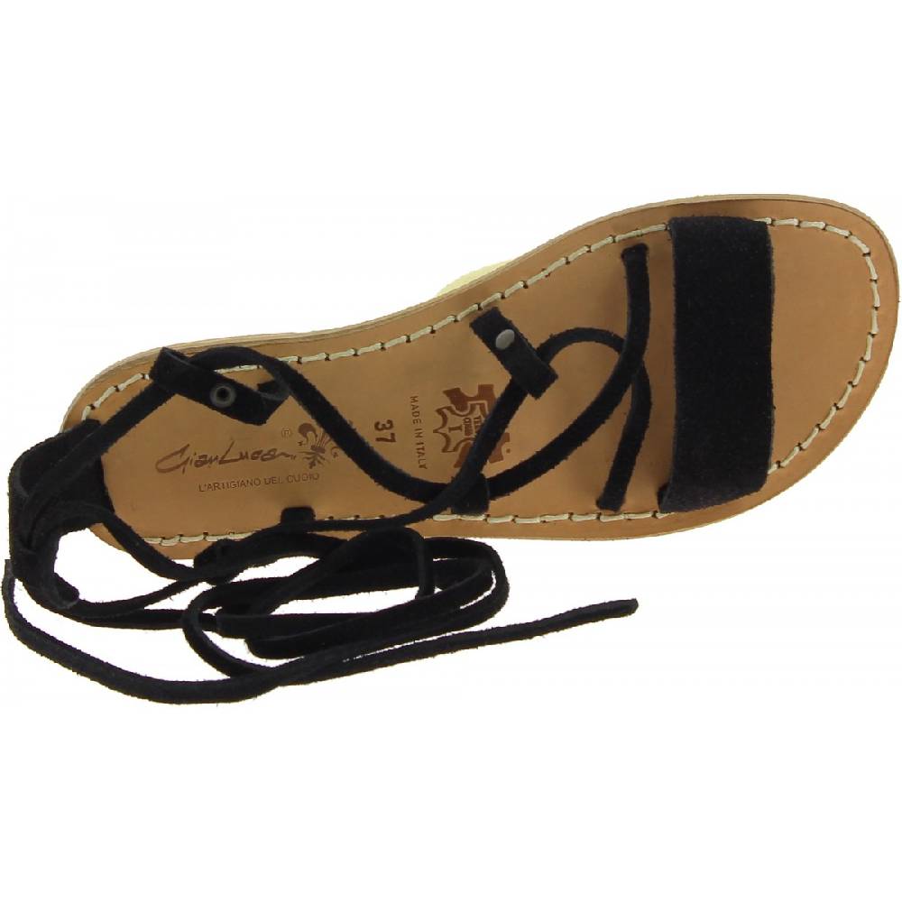 Lartigiano Del Cuoio Sandali gladiatore donna in pelle nabuk nero fatti a mano Economico