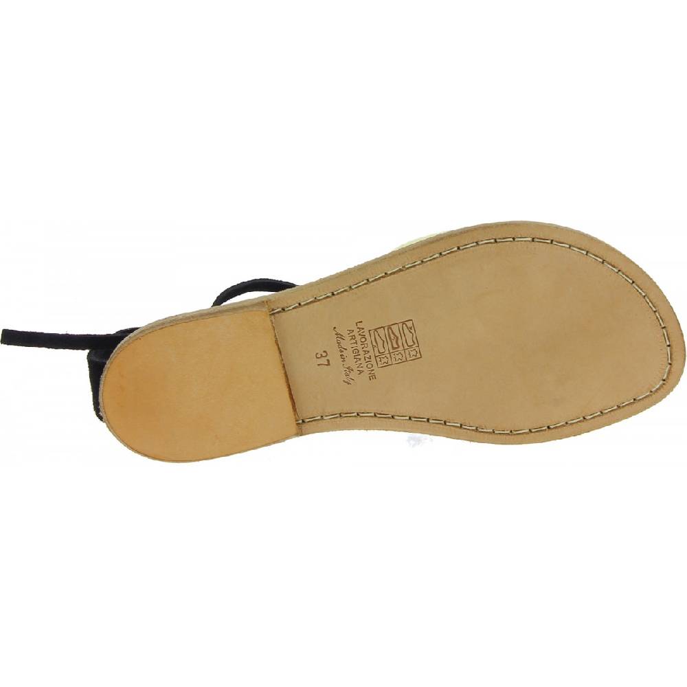 Lartigiano Del Cuoio Sandali gladiatore donna in pelle nabuk nero fatti a mano Economico