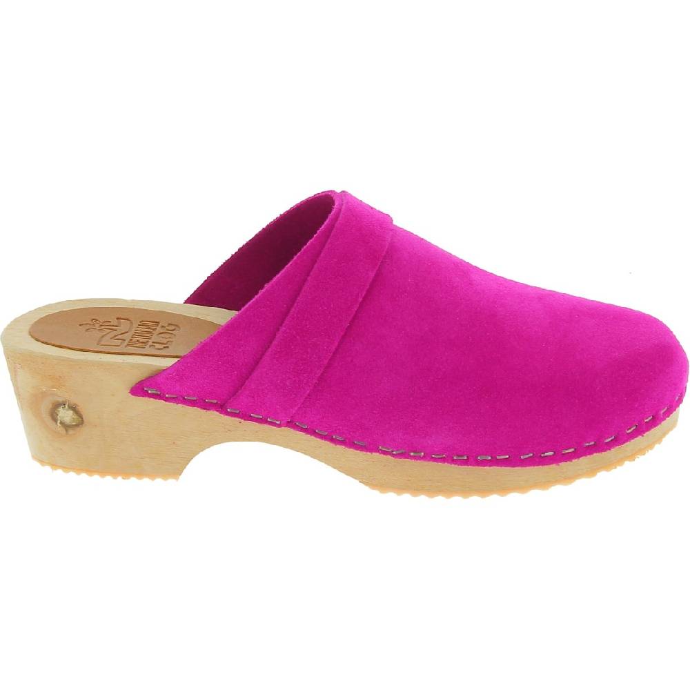 Lartigiano Del Cuoio Zoccoli in legno con tomaia chiusa in pelle scamosciata rosa Outlet