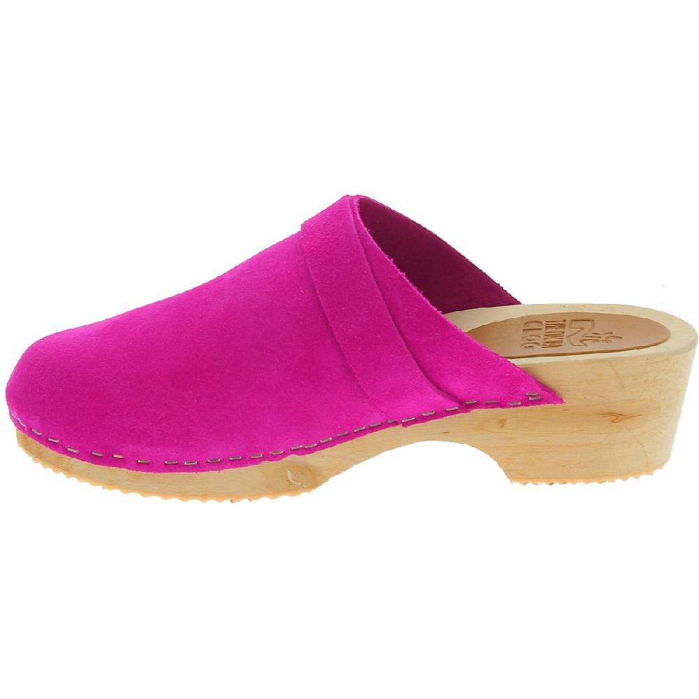 Lartigiano Del Cuoio Zoccoli in legno con tomaia chiusa in pelle scamosciata rosa Outlet