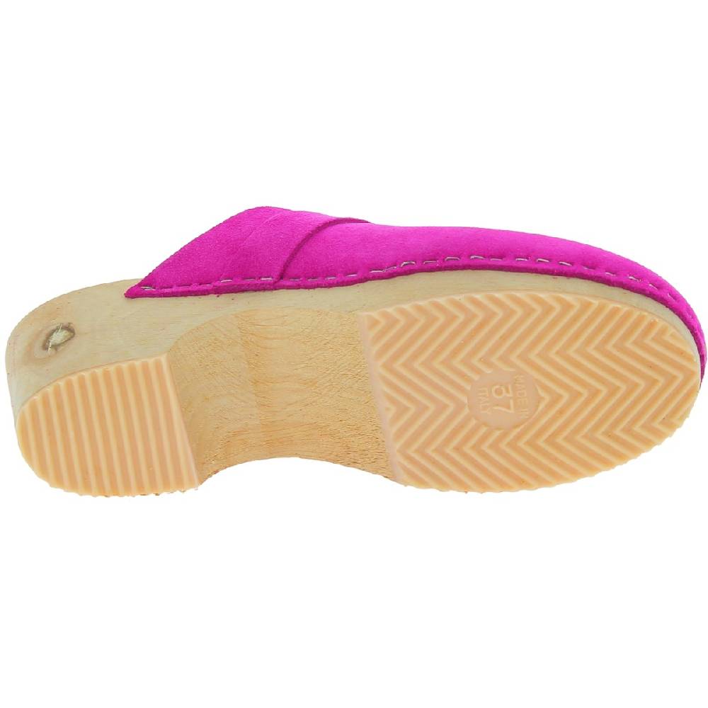 Lartigiano Del Cuoio Zoccoli in legno con tomaia chiusa in pelle scamosciata rosa Outlet