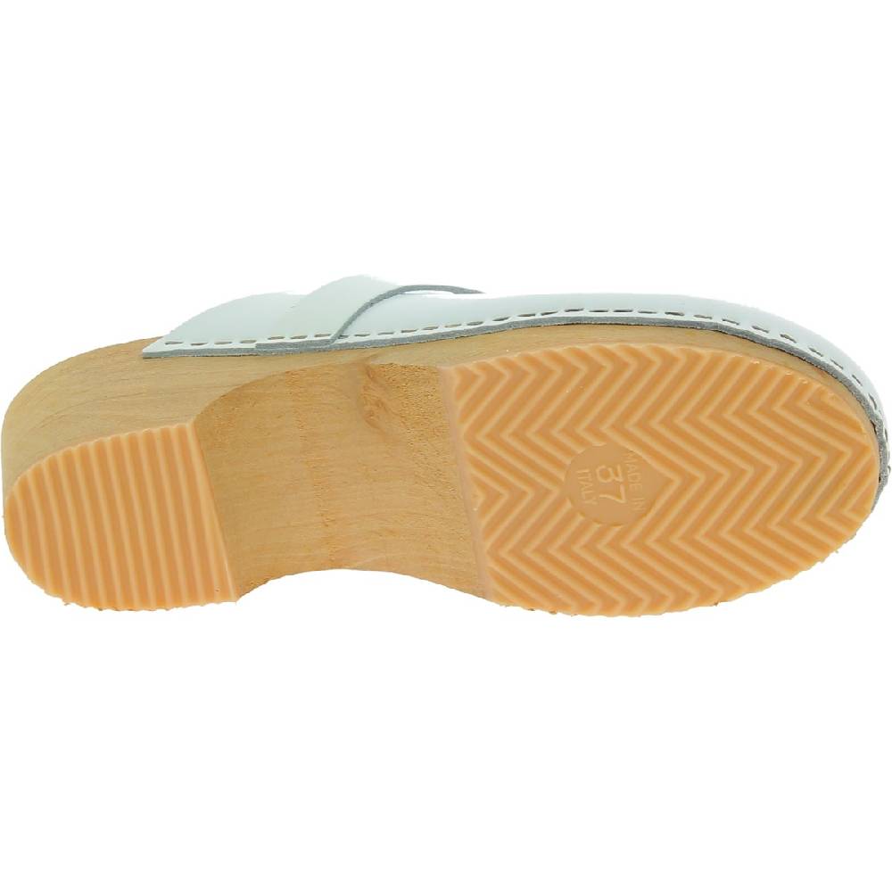 Lartigiano Del Cuoio Zoccoli in legno artigianali da donna con tomaia chiusa in pelle bianca Saldi