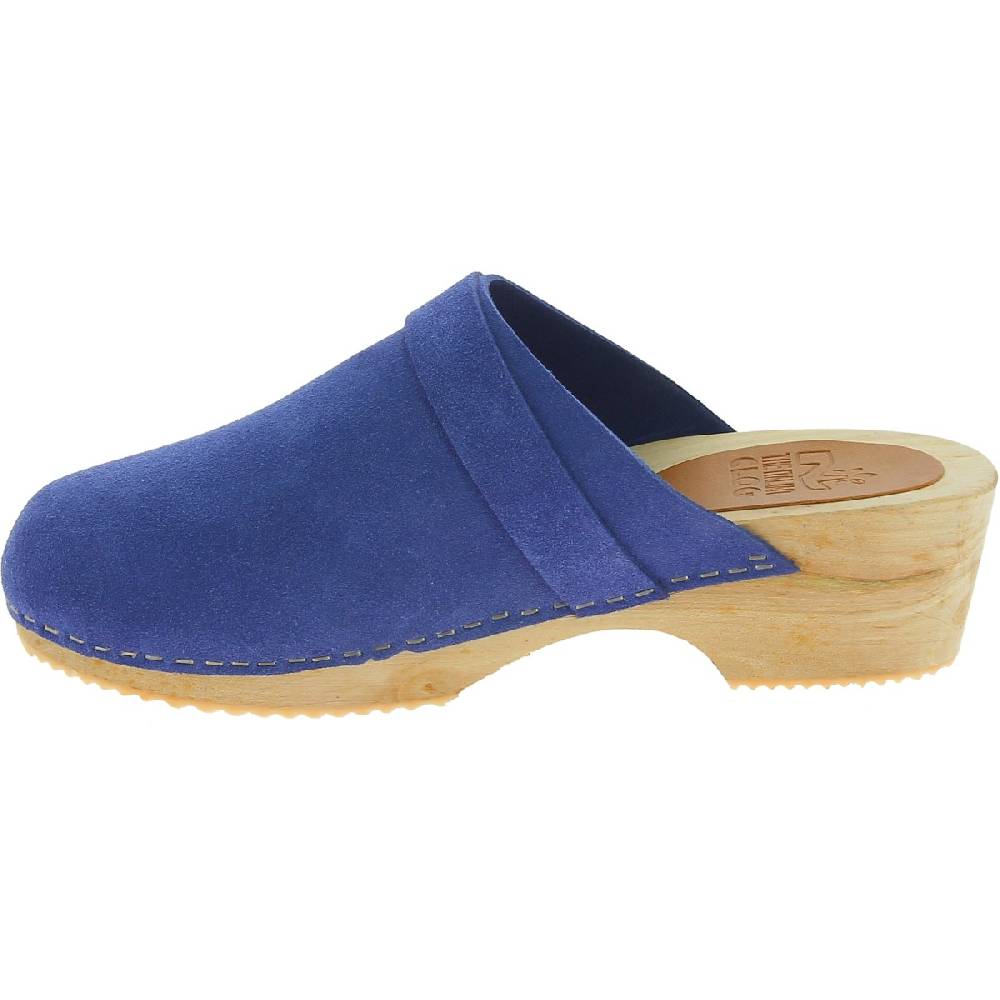 Lartigiano Del Cuoio Zoccoli in legno da donna con tomaia chiusa in pelle scamosciata blu Offerte