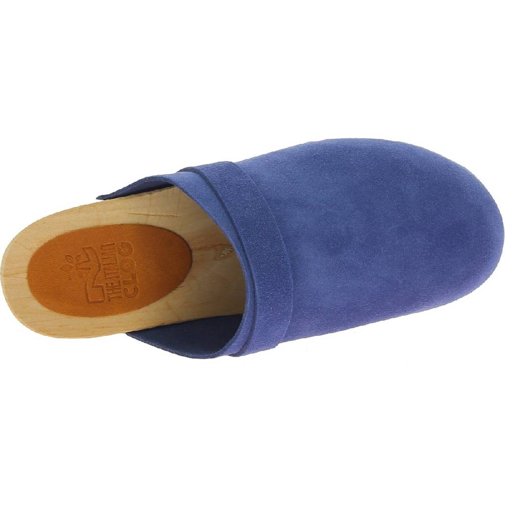 Lartigiano Del Cuoio Zoccoli in legno da donna con tomaia chiusa in pelle scamosciata blu Offerte