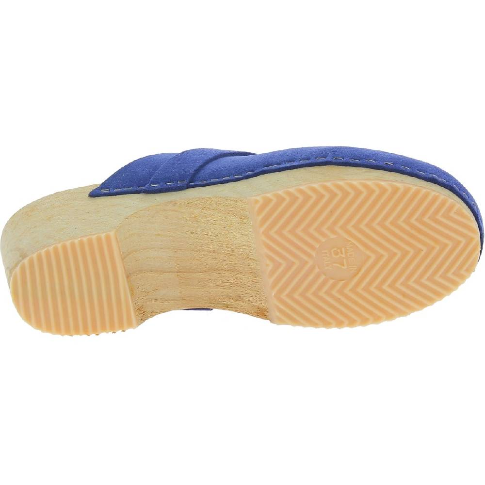 Lartigiano Del Cuoio Zoccoli in legno da donna con tomaia chiusa in pelle scamosciata blu Offerte