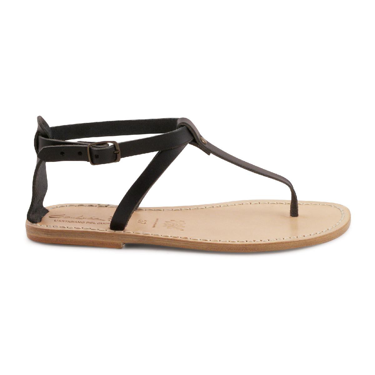 Lartigiano Del Cuoio Sandalo infradito in pelle nero artigianali da donna Vendita Calda