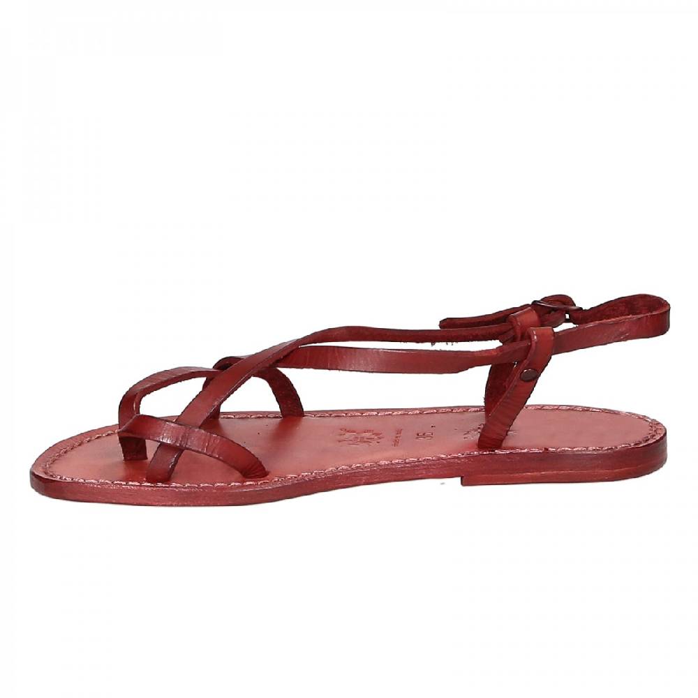 Lartigiano Del Cuoio Sandali cuoio artigianali donna in pelle rosso Saldi Di Fabbrica
