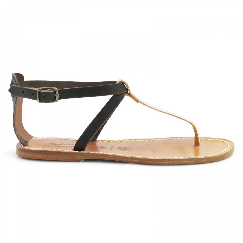 Lartigiano Del Cuoio Sandali infradito donna in pelle bicolore marrone e oro Moda